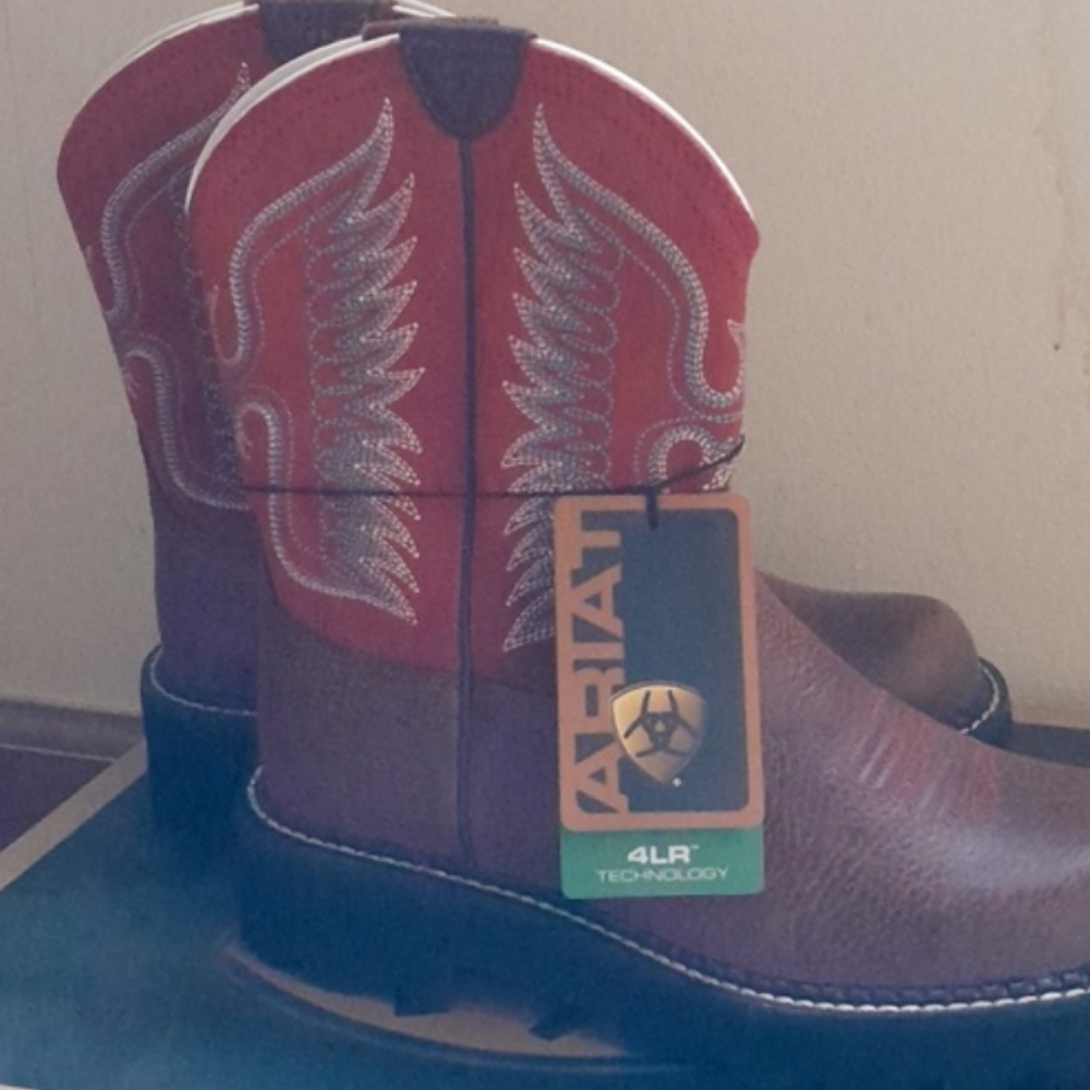 —- 📸 AriatFatbaby Thunderbird Fiddle Brown/Red Leather Ladies Boots  -  Nwt…